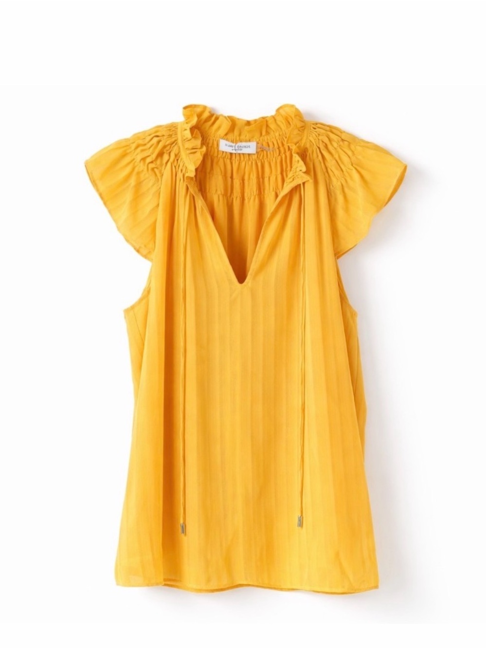 Ramy Brook Mustard Yellow Smocked Ruffle Tie-Front Sleeveless Blouse
